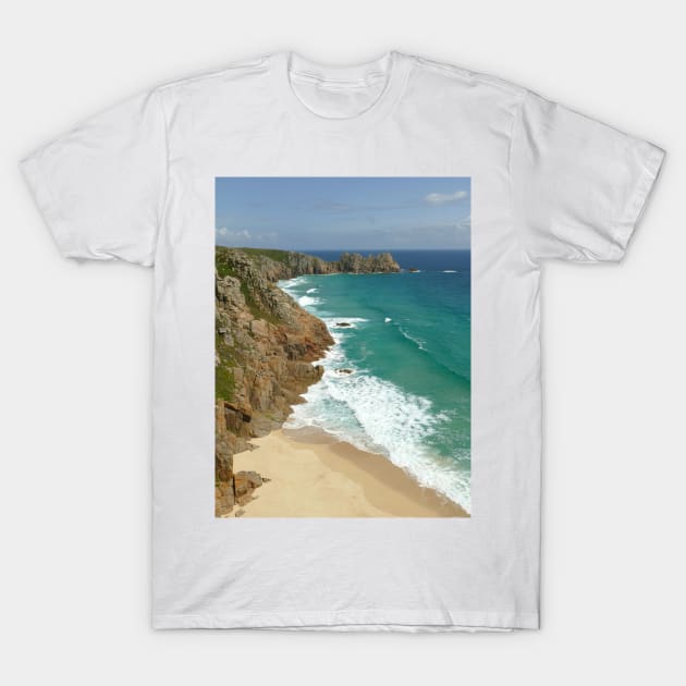 Logan Rock, Porthcurno, Cornwall T-Shirt by Chris Petty